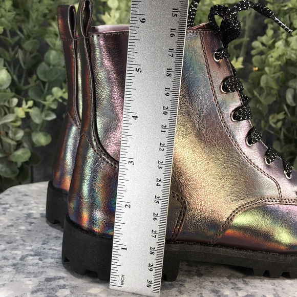 Brash Jet Fashion Lug Boots Iridescent Bronze Zip & Laces Combo Girls 2 NWT&NIB - Picture 9 of 10
